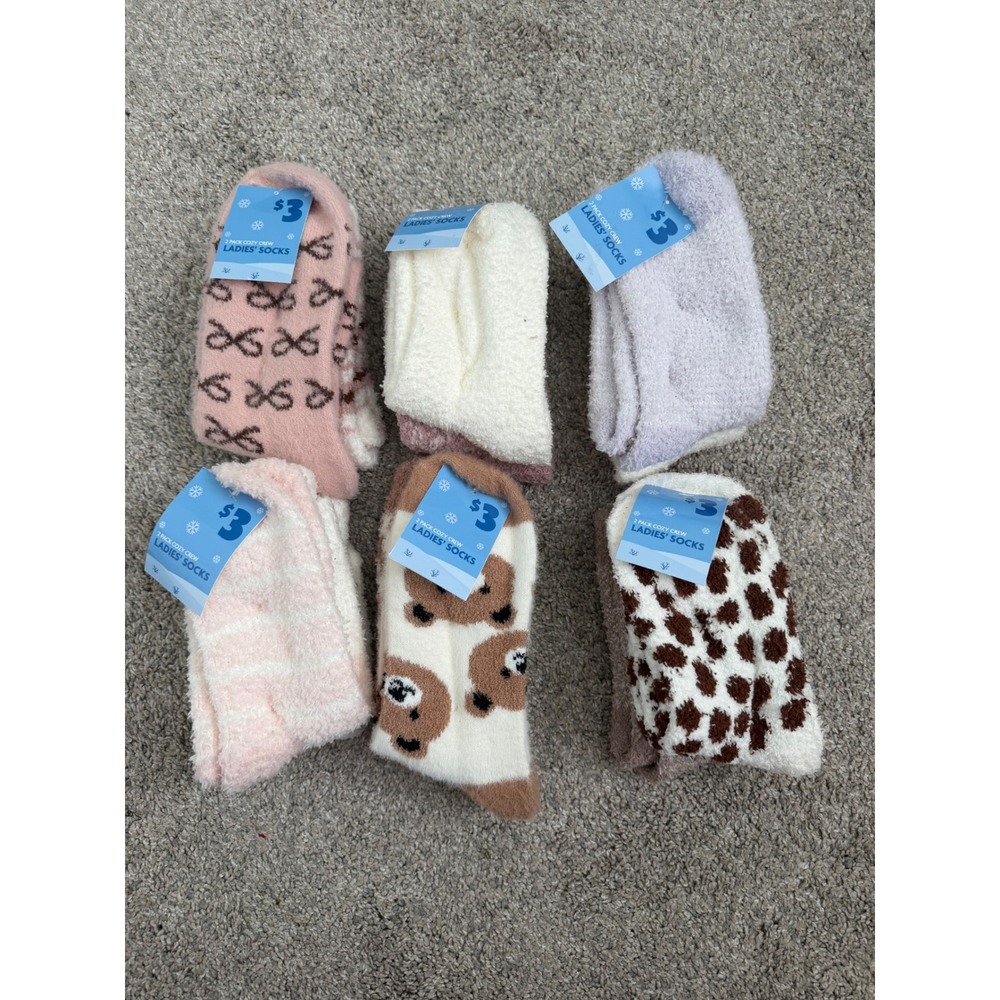 Women's Cozy Fuzzy Crew Socks – 6 Pack (12 Pairs Total) – Multi Color – New